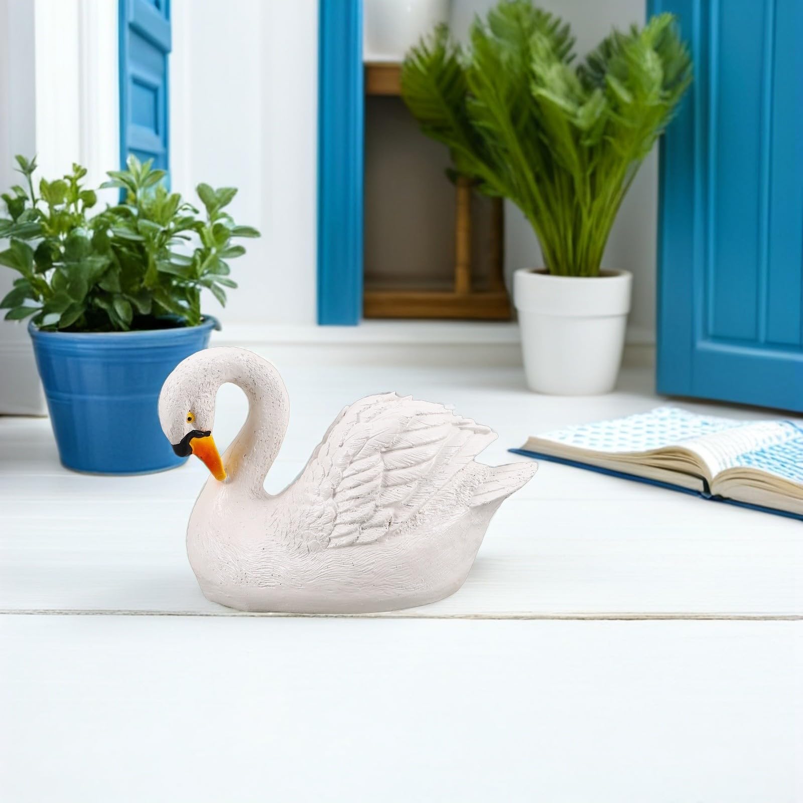 Ciieeo Scultura Cigno da Giardino Bianco in Resina, Base Stabile