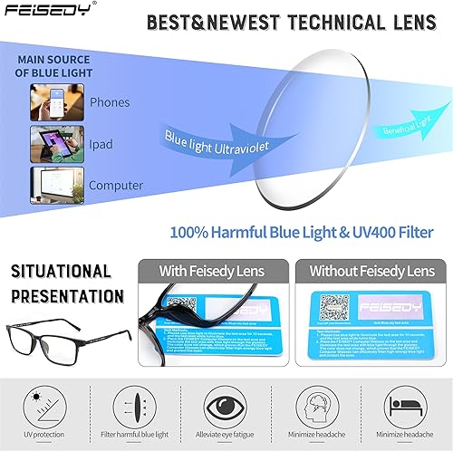 Miniatura 5 de FEISEDY Ligero TR90 Flexible Titanium B Rectángulo Gafas De Lectura Anti-Azul Luz Gafas B0018