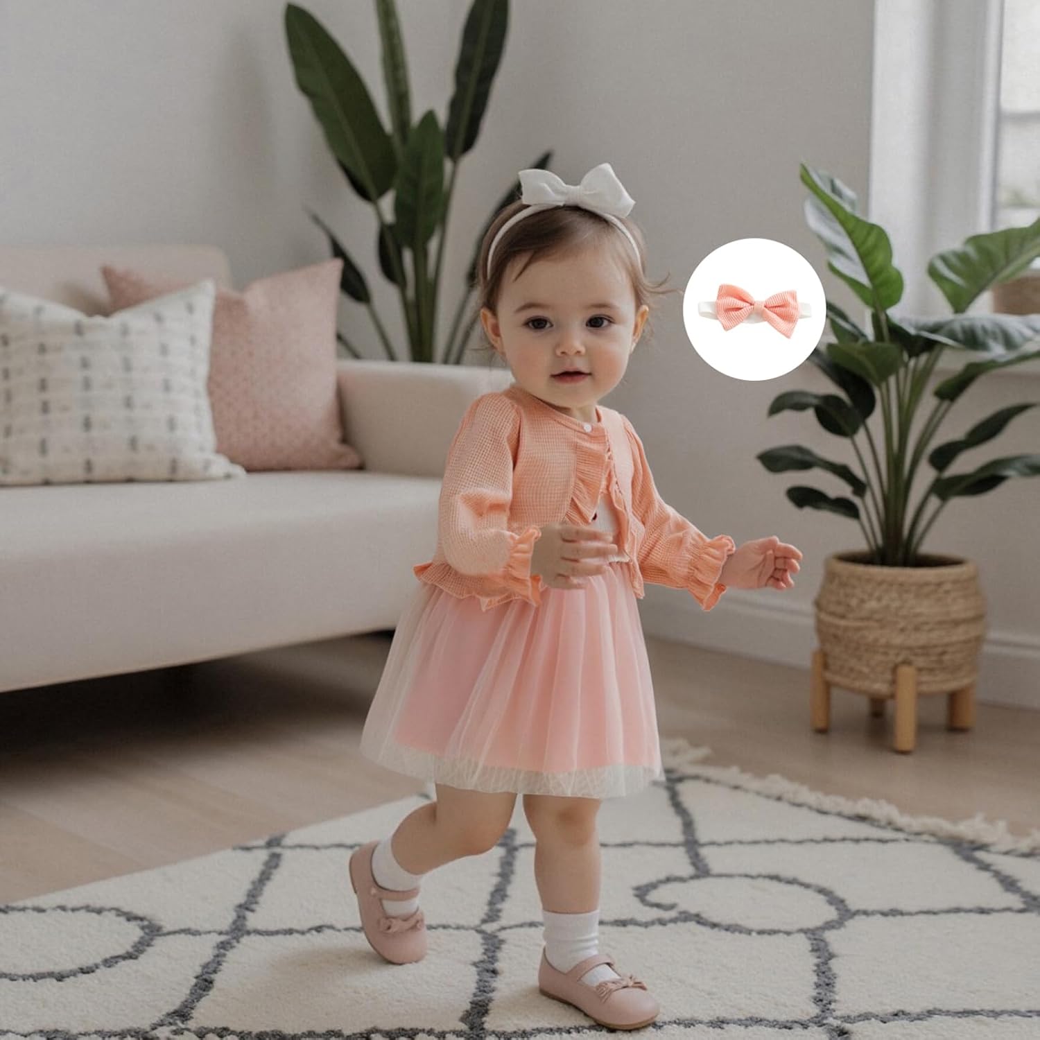 ZAXARRA Toddler Baby Girls Fashion Outfits Sleeveless Flower Print Dress Long Sleeve Ruffle Coat Bow Headband Clothing sets - Image 2