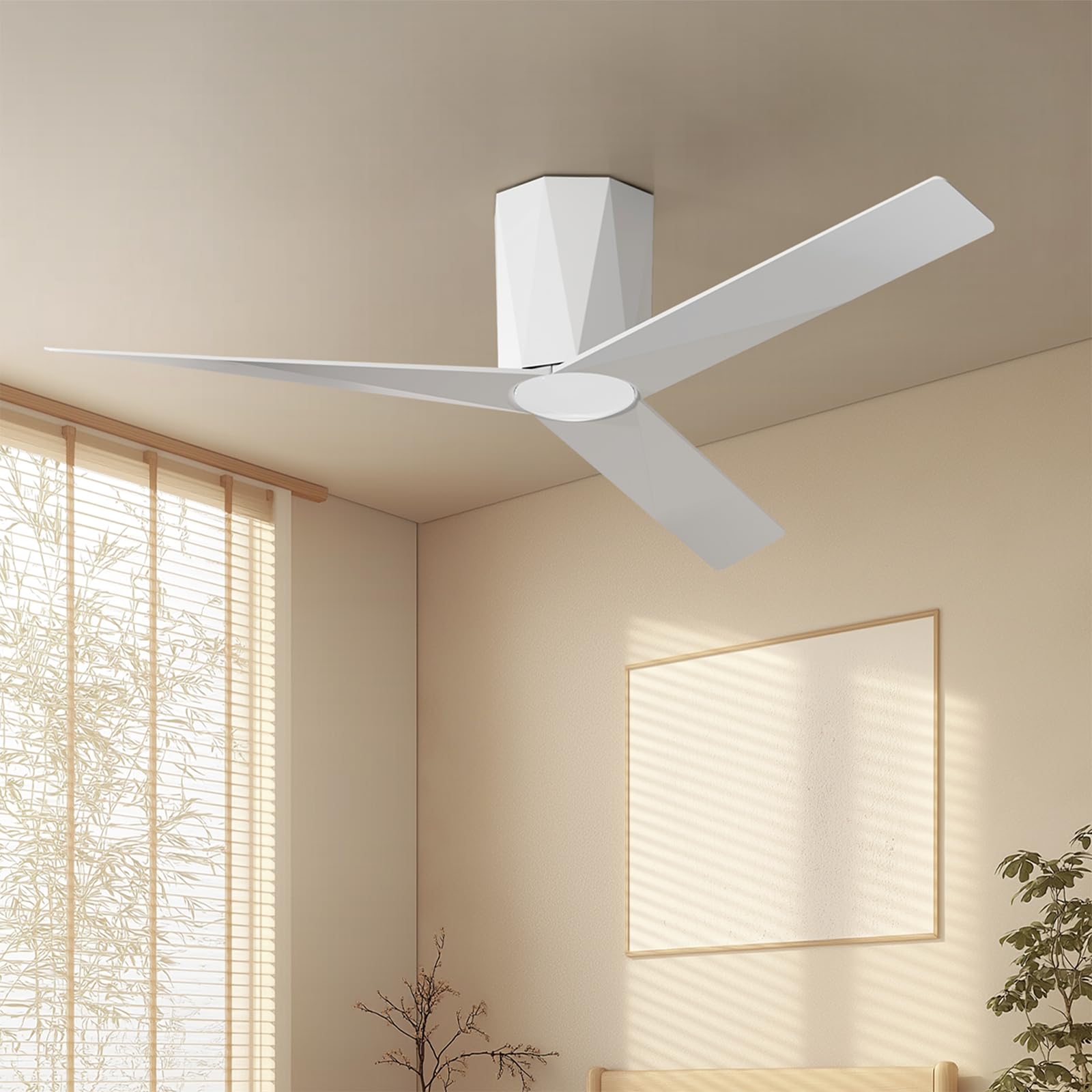 Roomratv 52 Inch Ceiling Fans with Dimmable Led Lights, Flush Mount Ceiling Fan with Remote Control, Quiet DC Reversible Motor for Summer Winter,