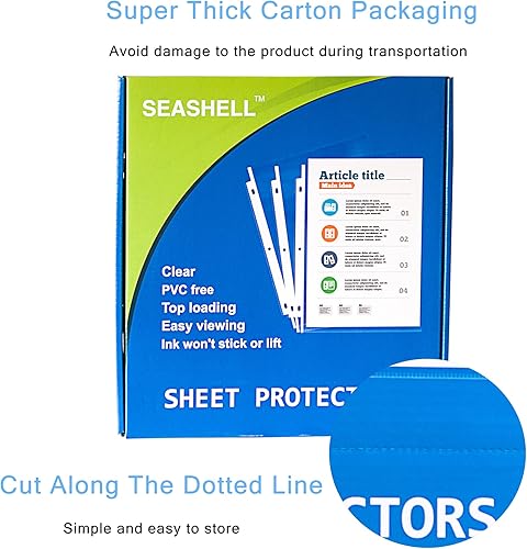 Miniatura 2 de Seashell Paquete de 300 protectores de hojas económicos de 8.5 x 11 pulgadas, protectores de página transparentes para carpetas de 3 anillos, sin