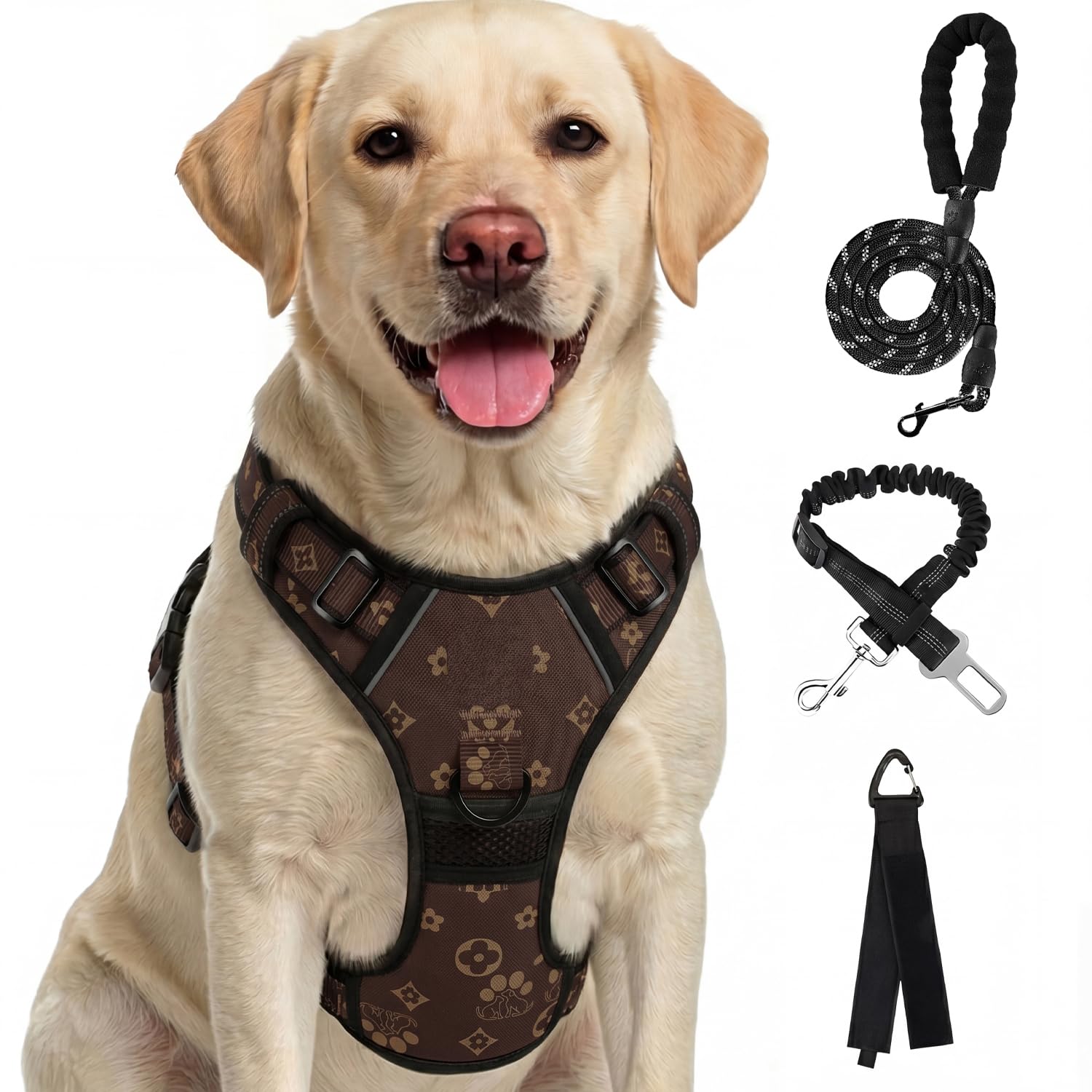 FURRYFECTION Hundegeschirr mittelgroße Hunde, Geschirr Hund ausbruchsicher Antizuggeschirr ohne Zug, Brustgeschirr Dog Harness verstellebare Oxford Medium Hundegeschirre mit Leine | Verstellbare reflektierende Haustierweste, 4 Riemen, gepolsterter Griff u