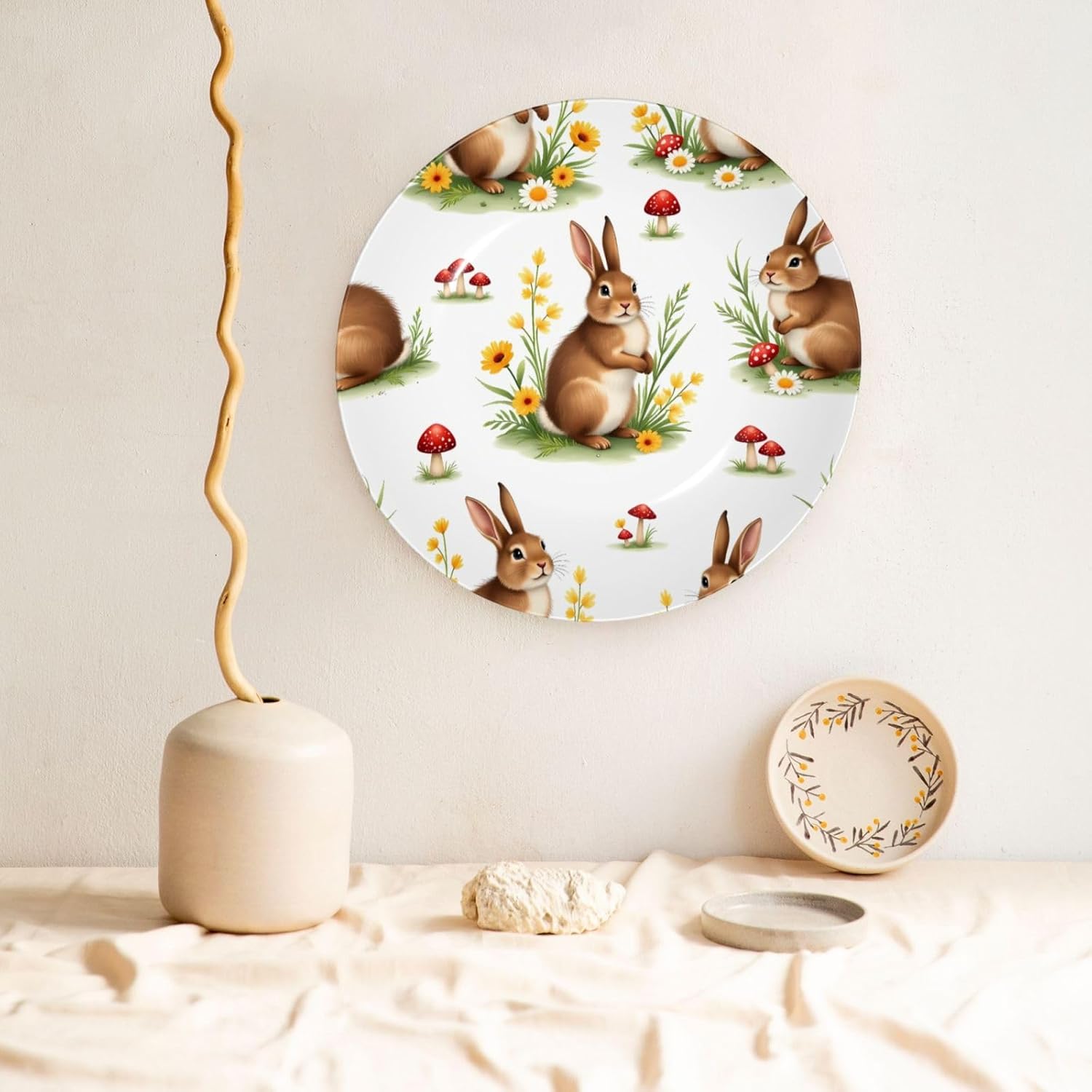 Easter Bunny Design Style Ceramic Plate Display Decorative Plate With Stand Wall Hanging Plate For Home Decor 10 Inch