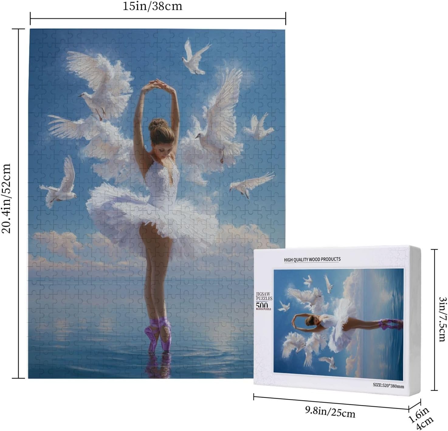 Romantic Ballet Dancer Jigsaw Puzzles 500 Pieces - Swan Lake Fantasy Artwork Wooden Puzzles,Floating Elegance,Excellent Gift for Ballet Lovers，Easy Creative Entertainment Games
