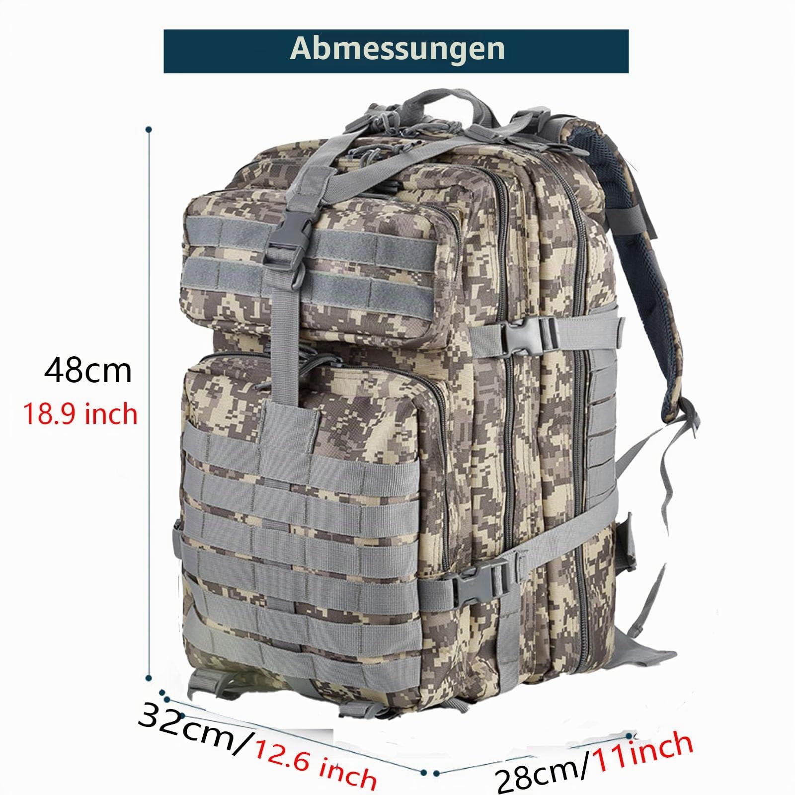 GUJOIN 50L Strapazierfähiger Nylon Wasserdichter Angeln Jagdrucksack Outdoor Militär Rucksäcke Taktische Sport Camping Wandertaschen (ACU) – Ansicht 9