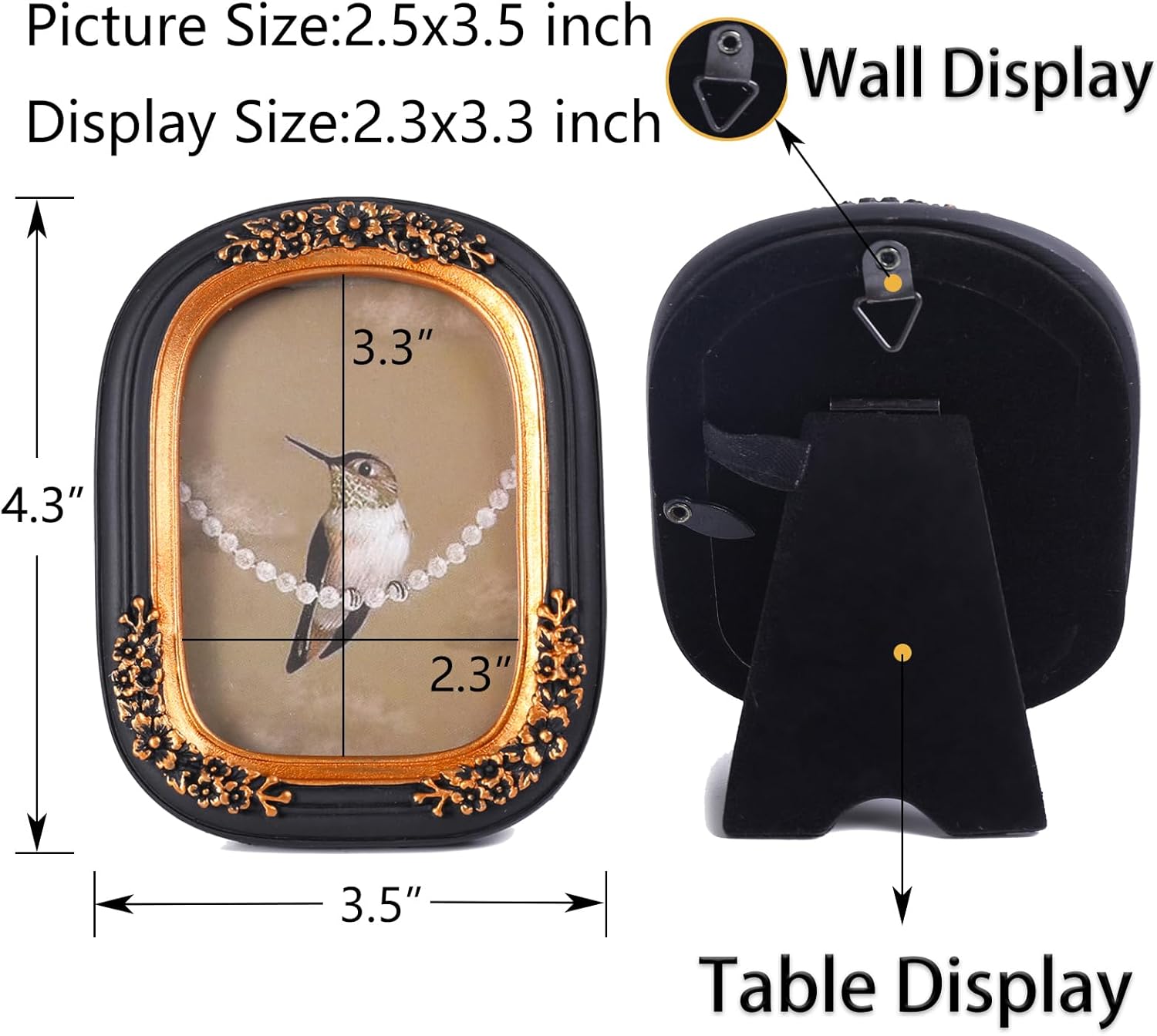SIKOO Vintage Frames 4x6 Black/2.5x3.5Black ​Frame Antique Picture Frame Tabletop and Wall Mount Bow Frame, Antique Wall Decor