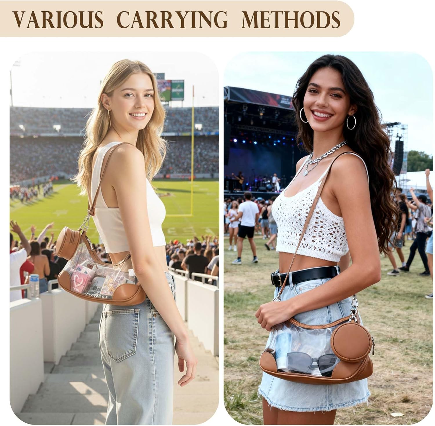 Clear Bag for Stadium Events, Clear Purse for Women Concert Crossbody, PVC Shouler Bags with Coin Purse - Image 2