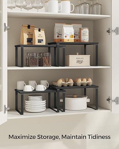 Vista 75 de SONGMICS Estante organizador de gabinete, juego de 2 estantes de encimera de cocina, almacenamiento de cocina, estante de especias, apilable, Blanco
