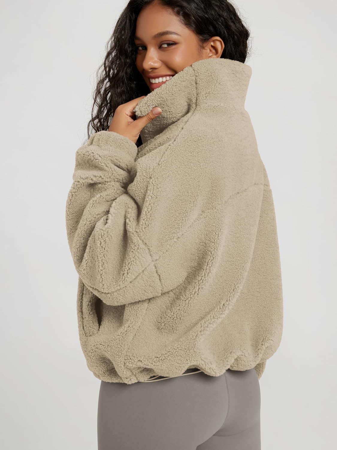 ODODOS Women's Sherpa Fleece Half-Zip Pullover - Cozy Warm Long Sleeve Sweatshirt Cinchable Outerwear with Pockets - Image 2