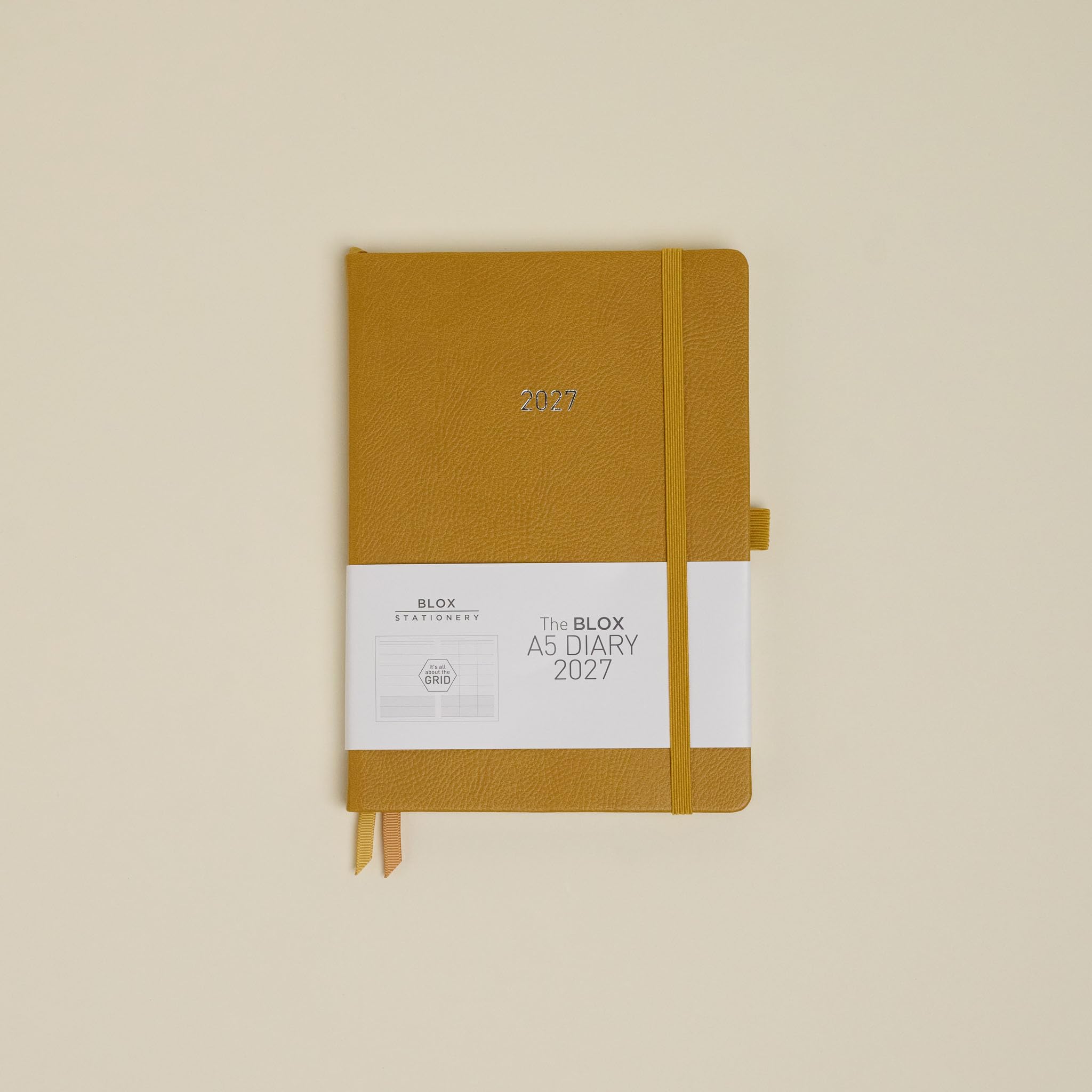 BLOX A5 Diary 2027 (Mustard) - A5 diary - Jan to Dec 2027 - Week-To-View with 3 column GRID layout - organise your busy life - 2027 diary