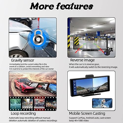 Miniatura 7 de 10 pulgadas pantalla táctil Dash Cam inalámbrico Carplay y Android Auto receptor de radio de coche espejo enlace WiFi GPS BT AUX TF coche DVR HD 4K