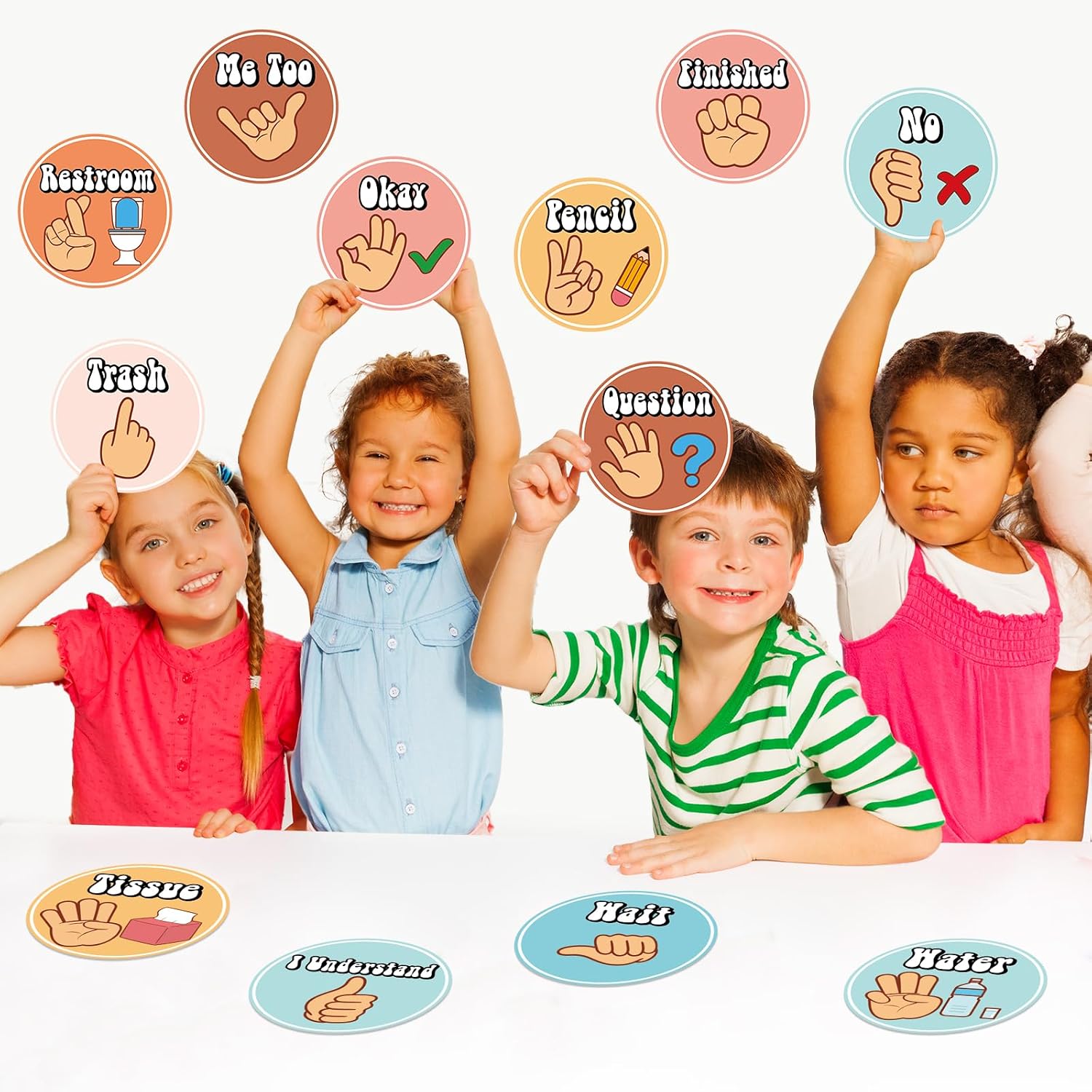 Naozinebi 12 PCS Boho Seat Signals Posters Classroom Hand Signals Decors for Teachers Students Visual cues Seat Signal for School Kindergarten Bulletin Board nonverbally Communicate Supply Decoration
