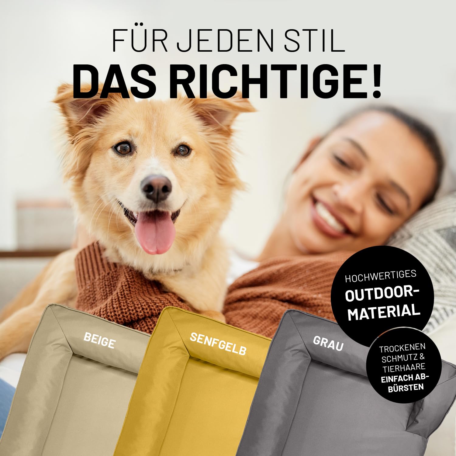 Lumaland orthopädisches Hundebett Outdoor & Indoor | ergonomisches Hundesofa 90x65 cm - ideal für mittelgroße Hunde | Boden rutschfest | Füllung und Bezug waschbar | Hundekörbchen wasserfest