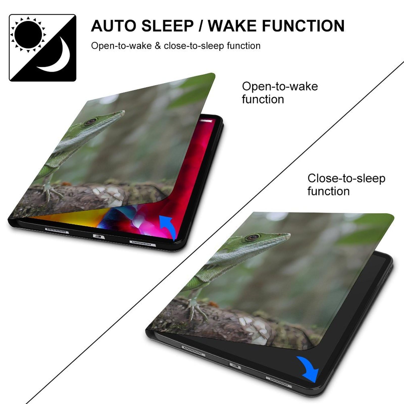 Green Dragon Lizard Lustige Tablet-Hülle Kompatibel mit iPad 2020 (10,2 Zoll) Persönlichkeit Schutzhülle mit Stiftschlitz