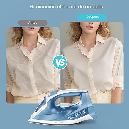 Miniatura 7 de Plancha de vapor para ropa, calentamiento rápido, plancha de 1200 W con suela de cerámica antiadherente, autolimpieza, ráfaga de vapor, rocío en