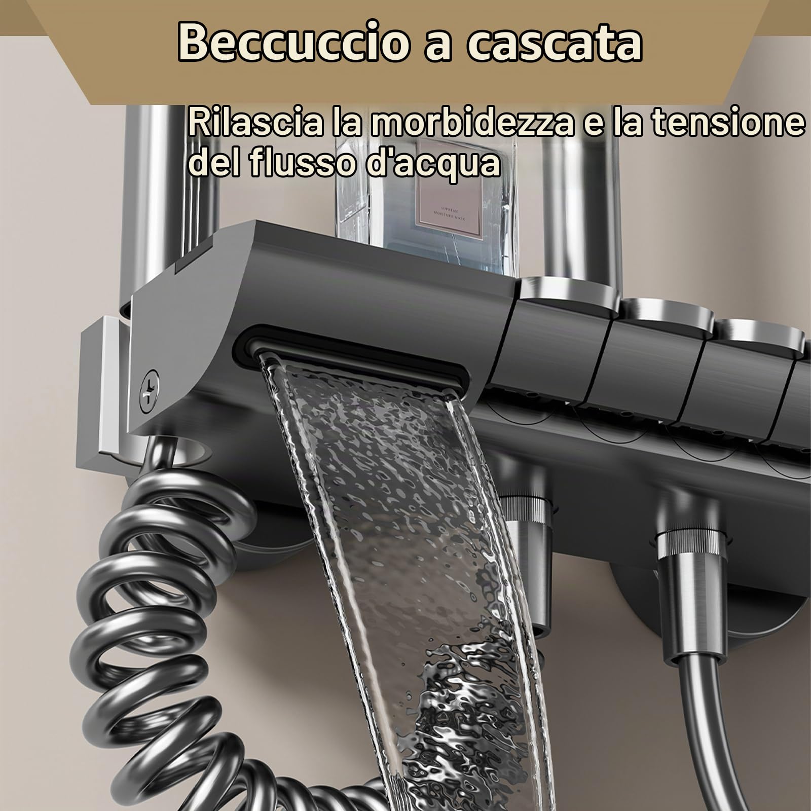 Colonna Doccia a LED con Display Digitale e Orario, Colonna Doccia con Miscelatore con 4 Tasti di Pianoforte, Altezza Regolabile da 77 a 115 cm, Doccetta a Pulsanti e Luci Multicolori