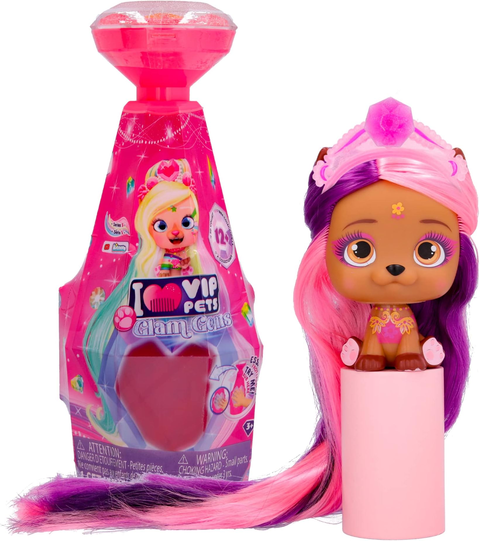 IMC Toys VIP Pets - Glam Gems Series - Includes 1 VIP Pets Doll, 9 Surprises, 6 Accessories for Hair Styling | Girls & Kids Age 3+