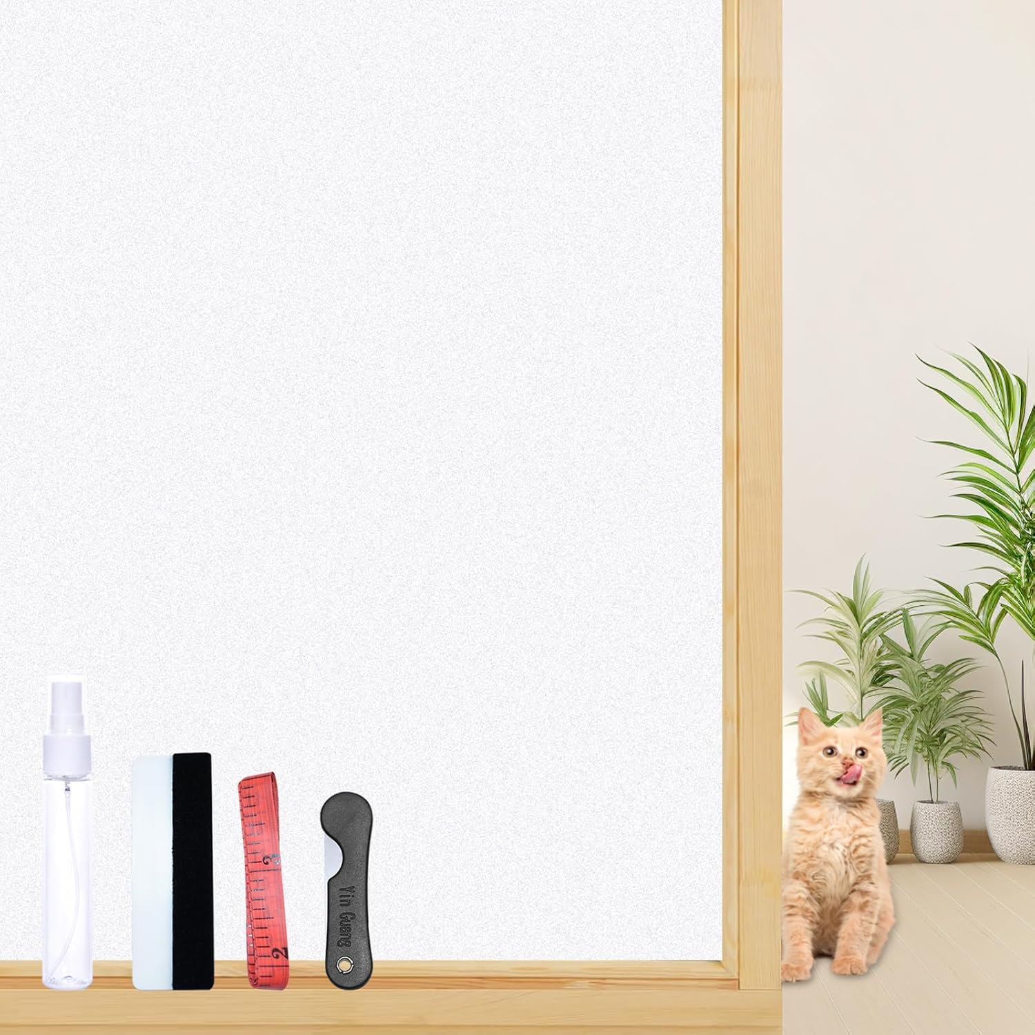 Window Film, Window Privacy Film with Free Installation Tools, Frosted Glass Static Cling Window Film Sun Blocking Decorative Window Frosting Tint for Home Office 35.4 Inch X 13.1 Feet, White