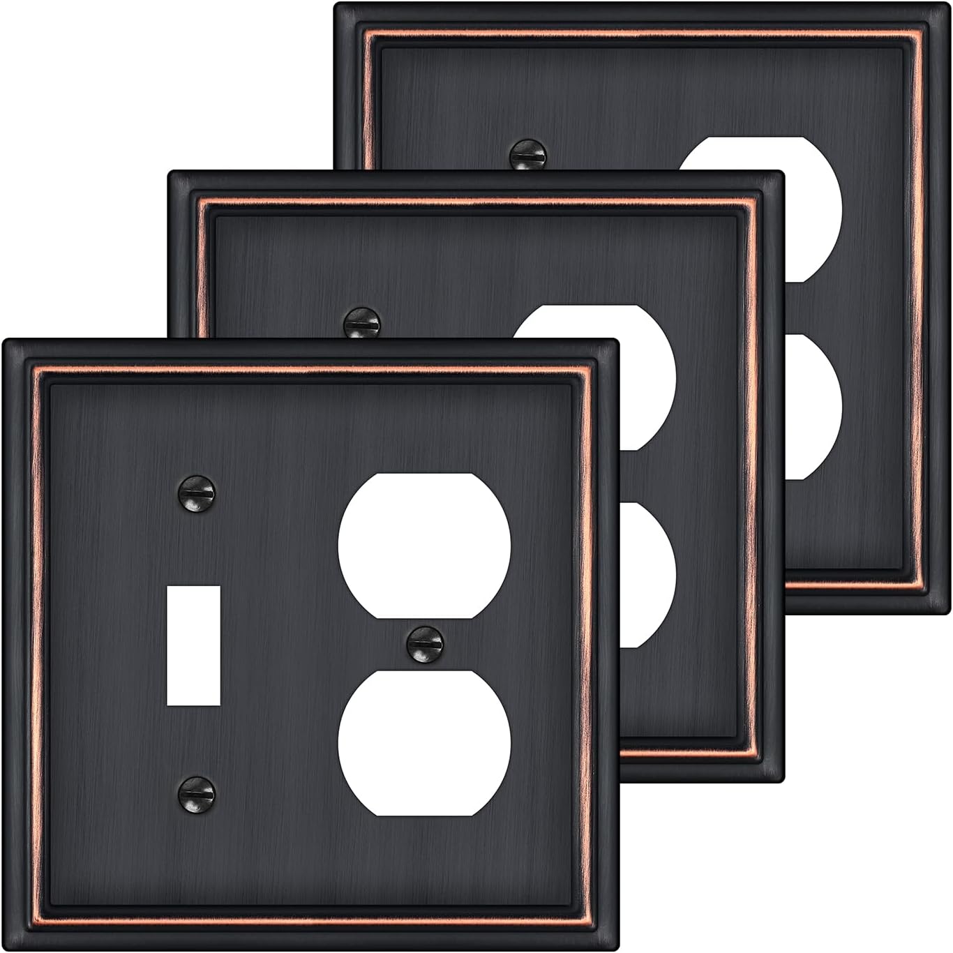 Double Decorator Switch Covers Wall Plate, Oil Rubbed Bronze Decorative Rocker Switch Plates Outlet Covers for Receptacle, GFCI Outlet, Dimmer - Classic Style, 3 Pack