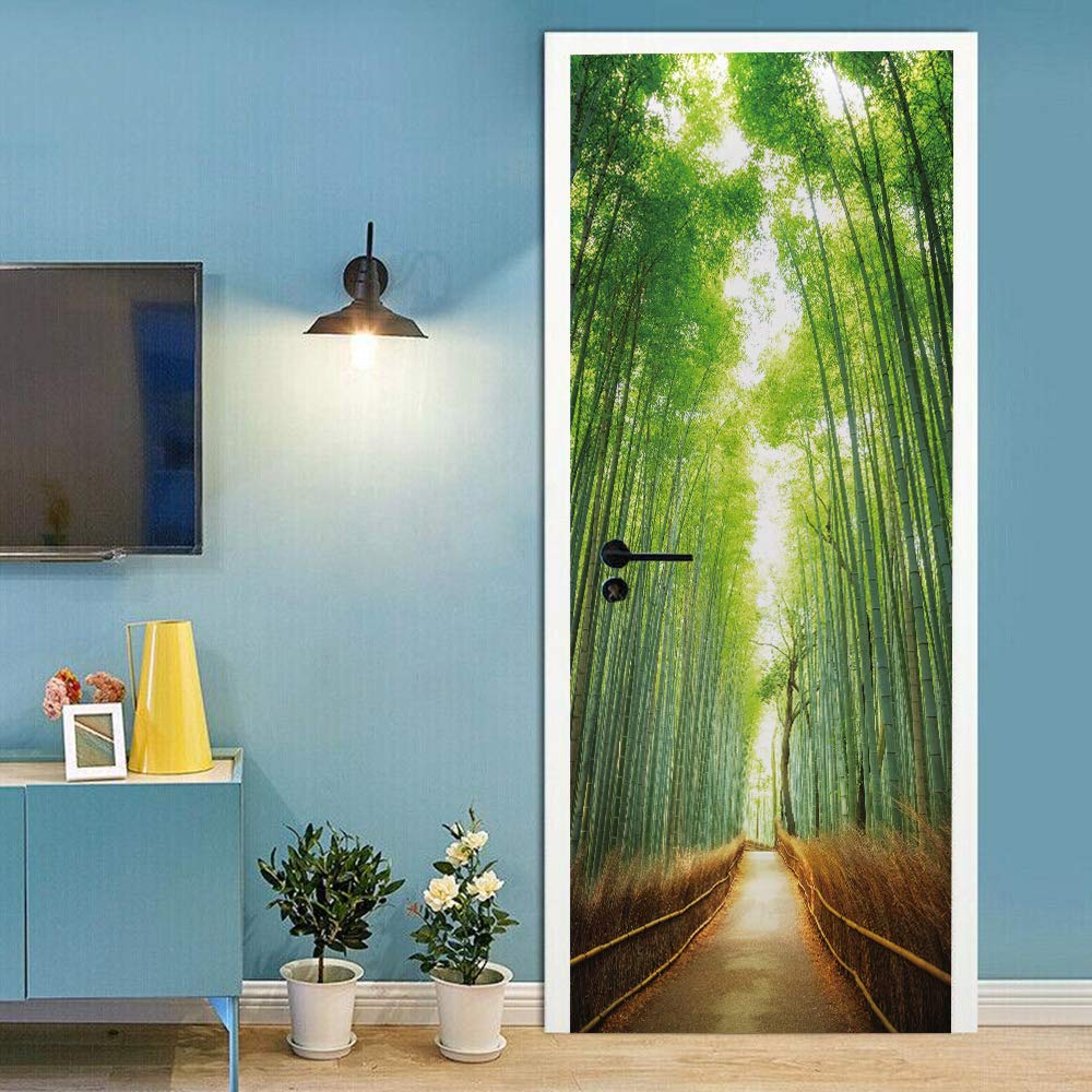 Sticker de porte bambou 88x200cm trompe l'oeil pour couloir