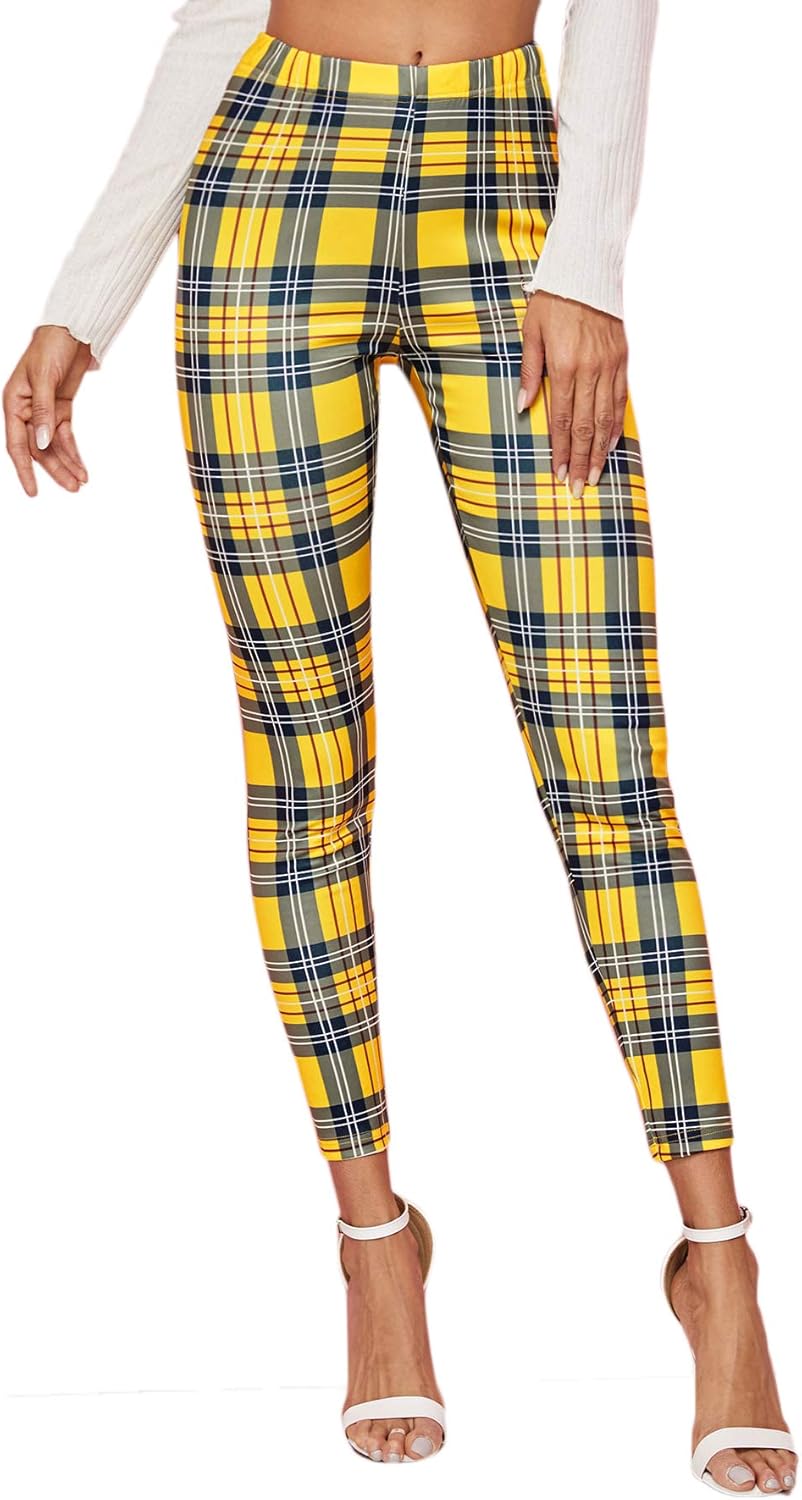 Floerns Women's Plaid High Waist Active Workout Sport Tights Pants Leggings - Image 4