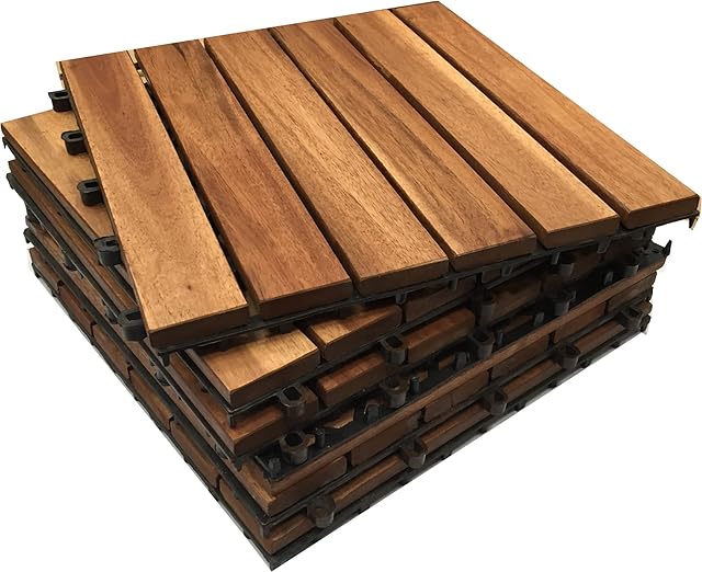 CLICK-DECK Hardwood Decking Tiles - Patio, Balcony, Roof Terrace, Square, Clip, Easy Flooring, Cheap Prices for Large Quantities (18 x Hardwood Tiles)