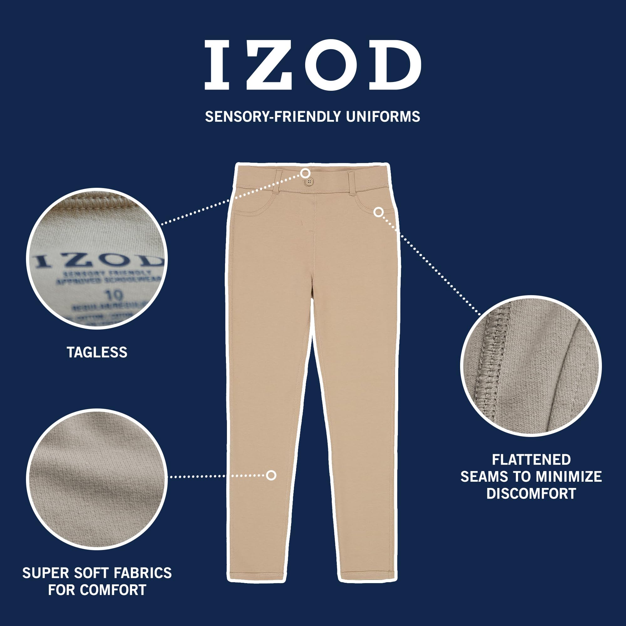 Izod School Uniform Sensory-Friendly Jegging, Soft Fabric with Flattened Seams, Tagless Pantalones para Niñas