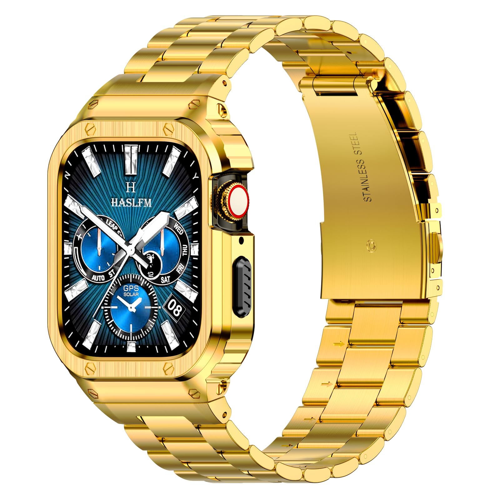 HASLFM Stainless Steel Band with Case Compatible with Apple Watch Series 6 5 4 SE3/2/1(44mm),Series 3 2 1 (42mm), Metal Protective Bumper Cover for