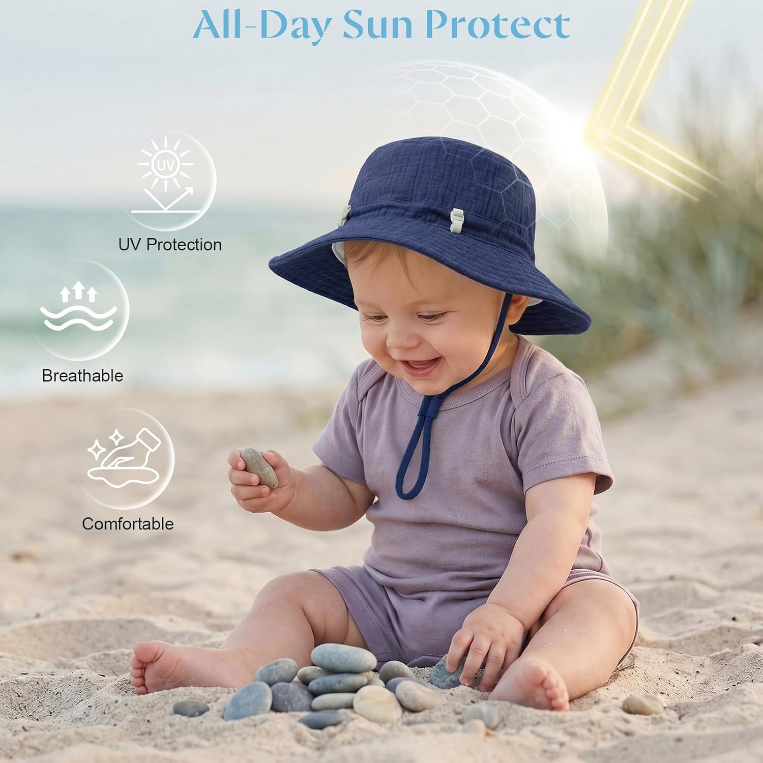 Play Tailor 2 Pack Newborn Baby Sun Hat Breathable Muslin Cotton Cap 0-24M image 2