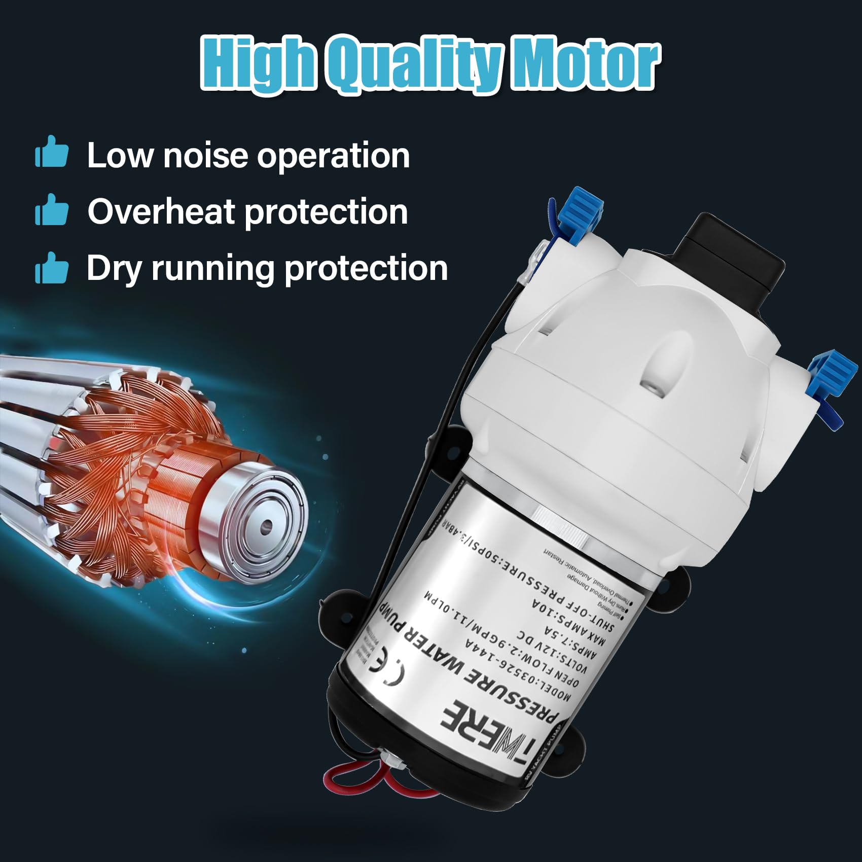 [Versión mejorada] R3526144D - Bomba de agua para caravana, 3 GPM 12 V CC 50 PSI, bomba de agua de diafragma autocebante triplex de repuesto R3526144D/03526-144A, silenciosa y apagado automático, para