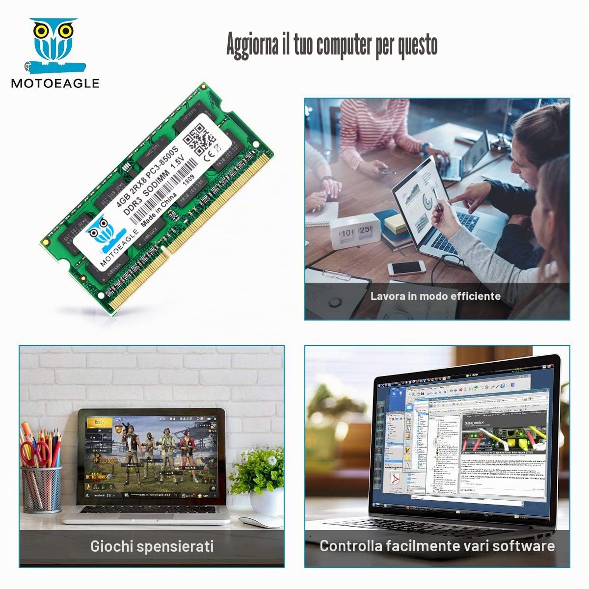 DDR3 1066MHz 8GB Kit (2x4GB) PC3-8500 SODIMM 4GB Unbuffered Non-ECC 1.5V CL7 2Rx8 PC3-8500S 204-Pin Memoria Laptop