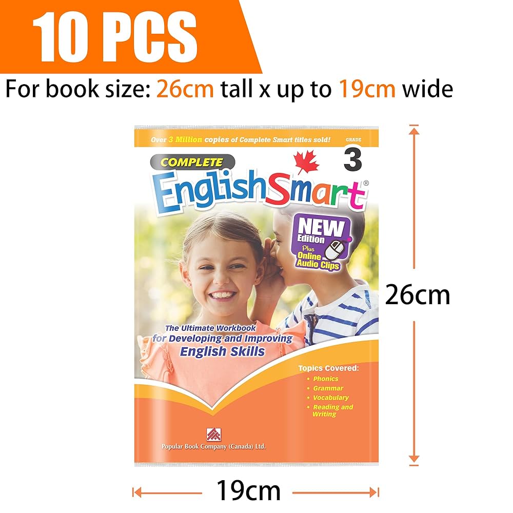 YEEKORO Book Covers, 10 Pieces Transparent Waterproof
