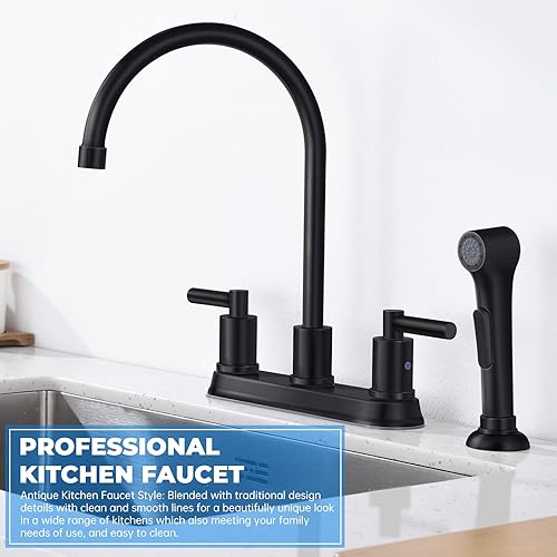 Miniatura 2 de ARRISEA Grifo de cocina de dos manijas de 8 pulgadas con rociador lateral extraíble, grifo de fregadero de cocina de dos manijas de acero inoxidable