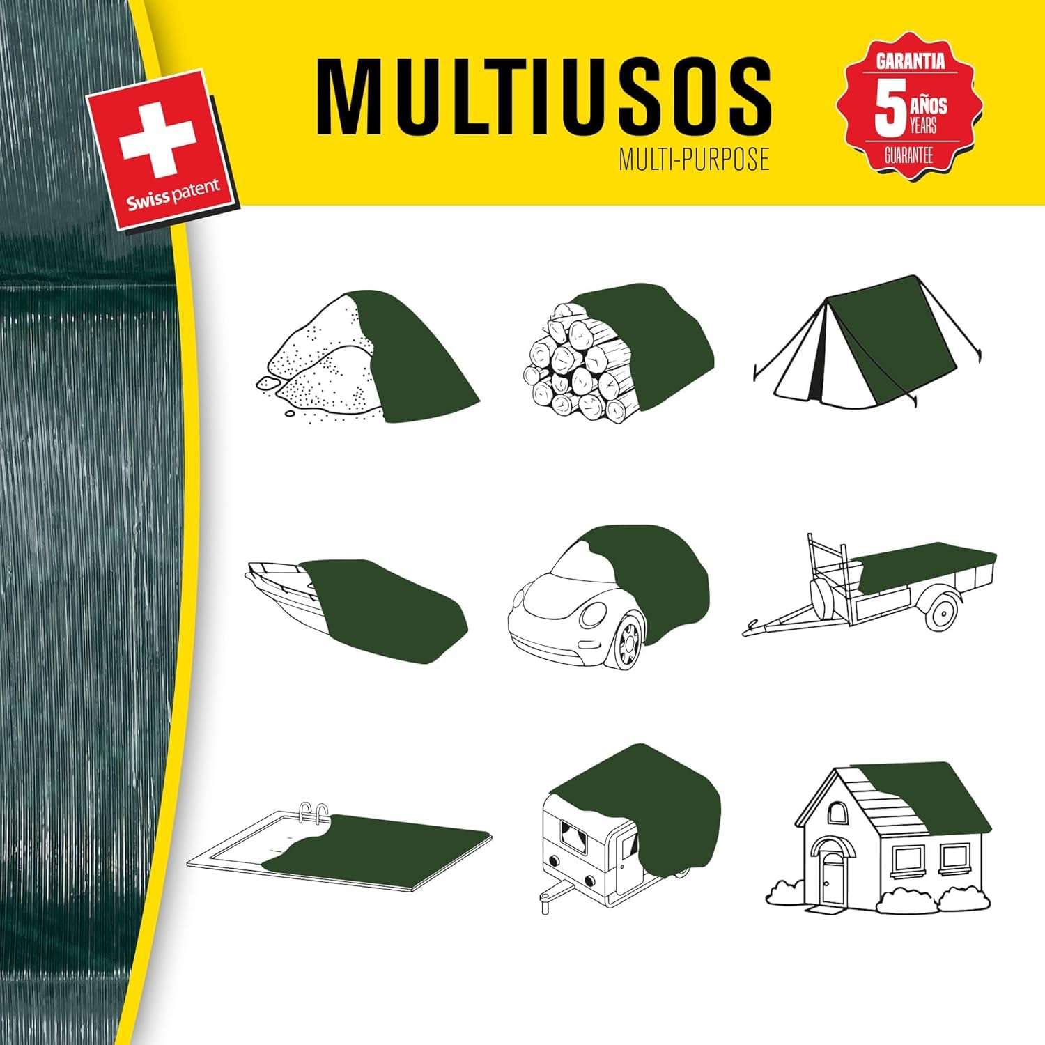 Bikain - Telo Impermeabile esterno - 2x3 metri - 90g/m2 Rinforzato - Occhielli Antistrappo - Telo 100% Impermeabile e 100% Protezione UV - Copritutto Multiuso - 3 Strati Laminato Incrociato