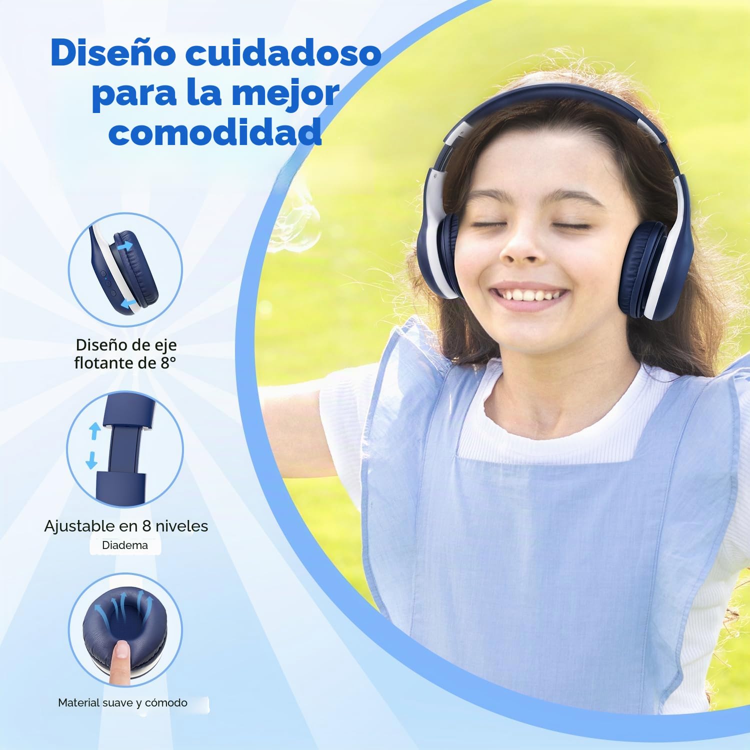 EarFun K2 Auriculares Niños Bluetooth, Cascos Inalámbricos,Pack 2,Azul&Rosa | Volumen Limitado 85/94 dB, Sonido Estéreo, 40H de Autonomía, Diadema Plegable para Escuela/Viaje/Movil/Tablet/PC