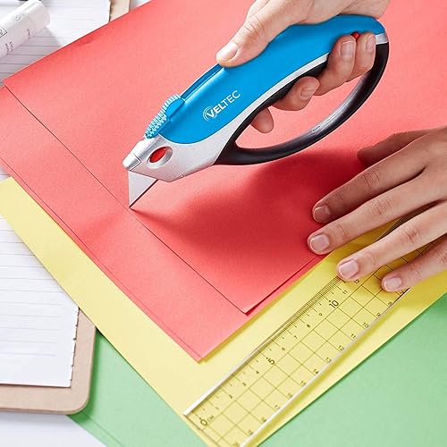 Miniatura 2 de Cuchillo utilitario retráctil resistente, cortador de caja, cortador de alfombras con bloqueo de 3 posiciones, agarre ergonómico antideslizante, 5