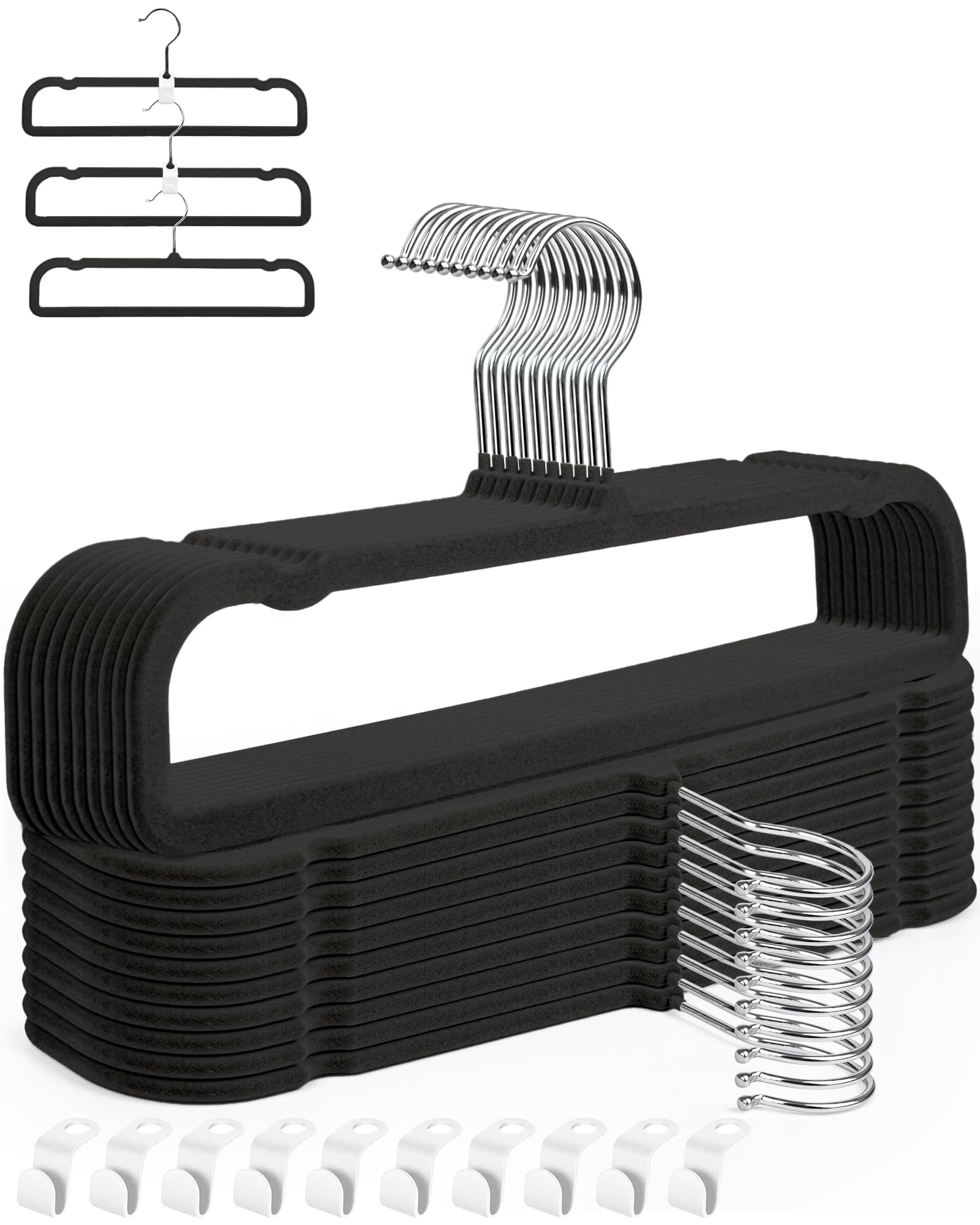 Perchas de terciopelo para pantalones con barra antideslizante, paquete de 20 perchas de fieltro para armario, perchas delgadas y elegantes que ahorran espacio, gancho giratorio de 360°, perchas para