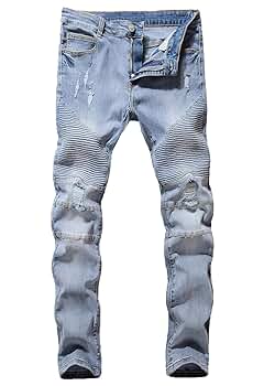 ZLZ Slim Fit Biker Jeans, Men's Super Comfy Stretch Skinny