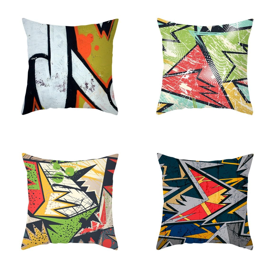 Chenlane Silk Pillow Coversfor Couch Outdoor Cushion Patio Furniture Retro Abstract Geometry, Set Easy Going Exquisite Prints 50x50 cm, 4Pcs