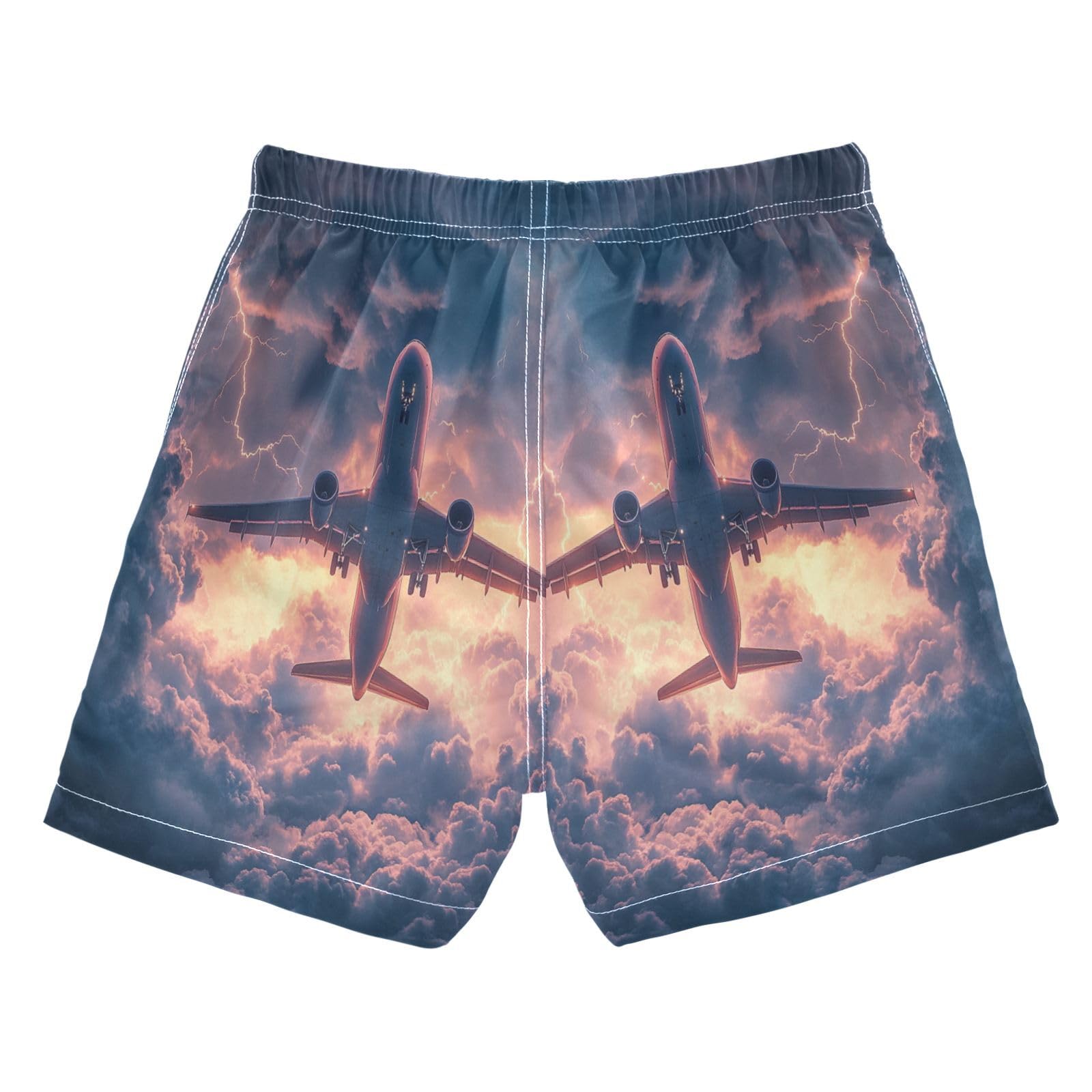 Jucciaco Boys Swim Trunk Quick Dry Beach Board Shorts Airplane Flying Aircraft Lightning Swimwear for Kids Multicolor