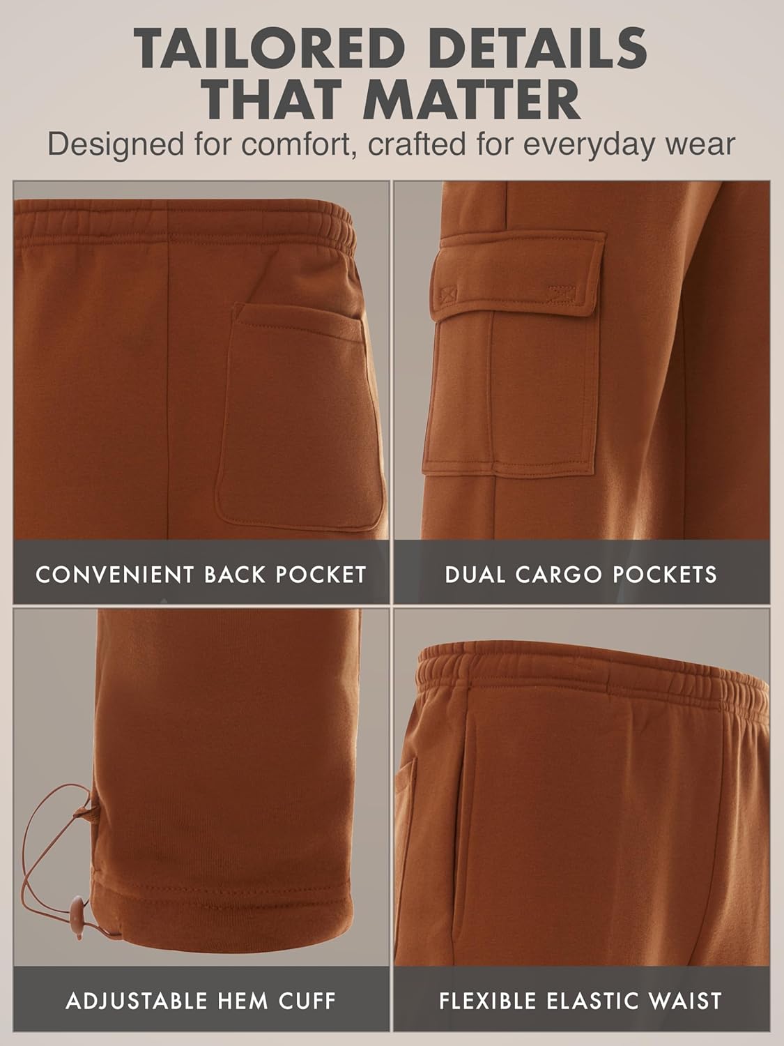 Men's Fleece Cargo Pants- Heavy Fleece Sweatpants with Cargo Pockets - Image 6