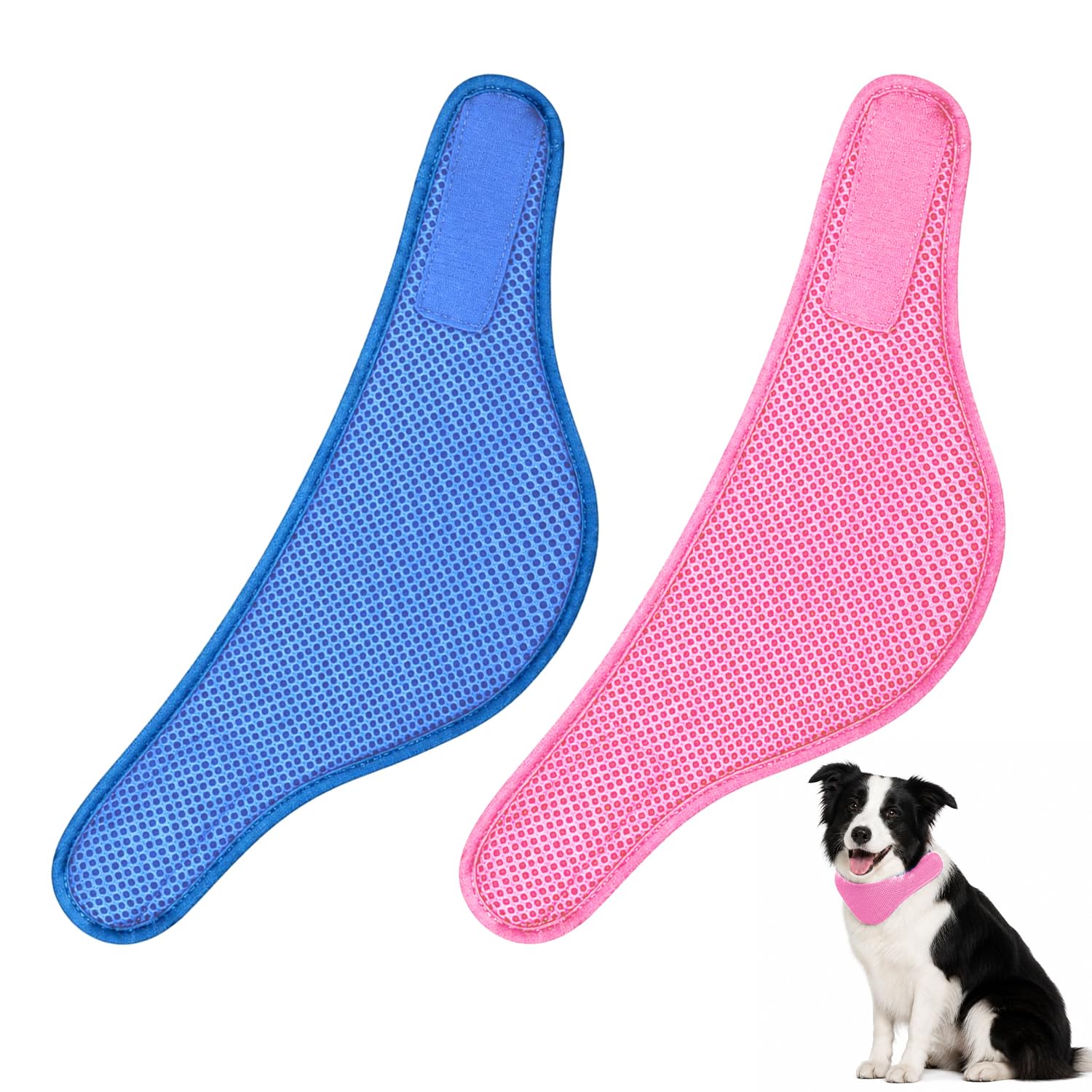 Kühlbandana für Hunde, 2er Pack, EIS-Halsbänder, verhindert Sonnenstich, Rosa & Blau, M