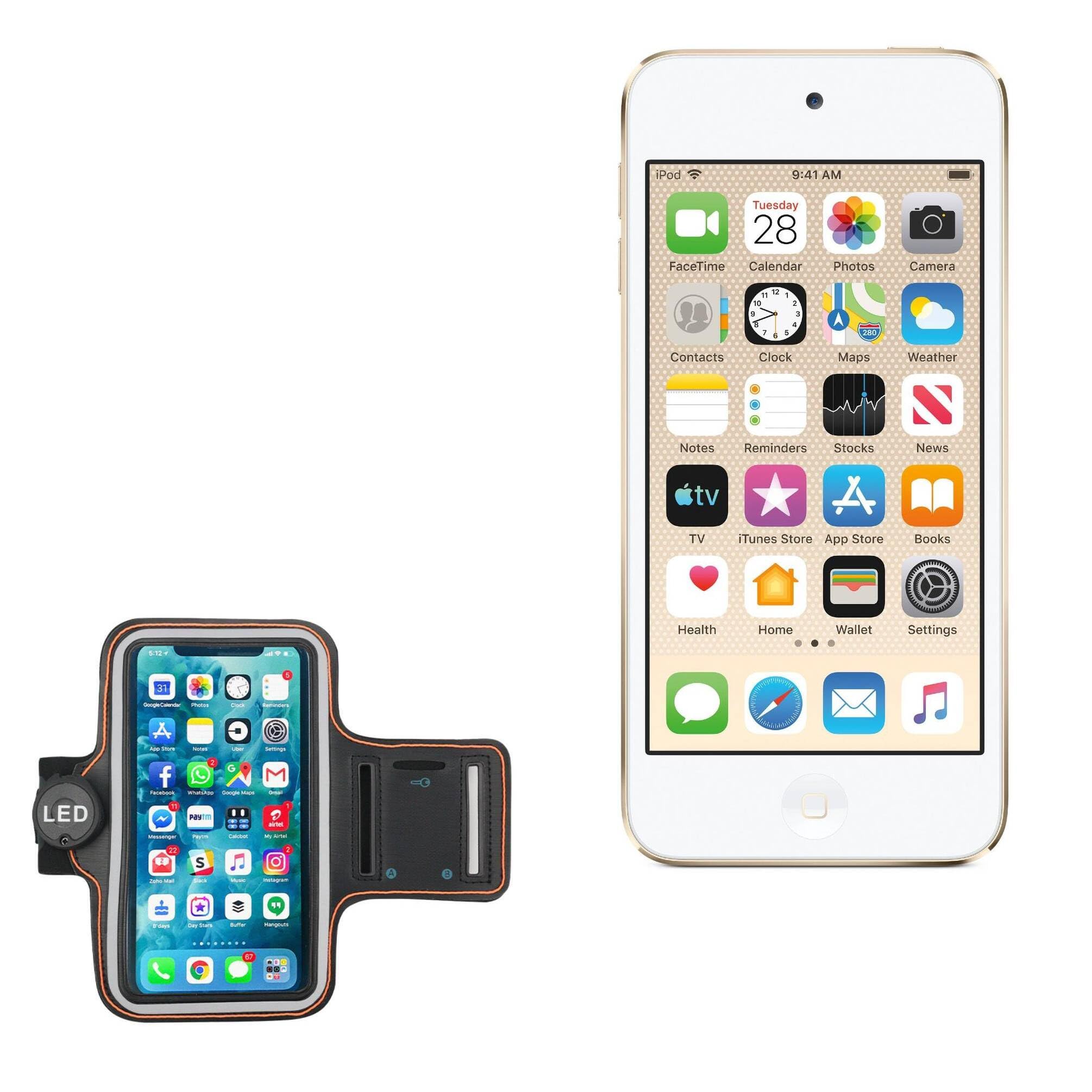 BoxWave Case Compatible with Apple iPod Touch (7th Gen 2019) - JogBrite Sports Armband, High Visibility Safety Light LED Runners Armband - Bold Orange