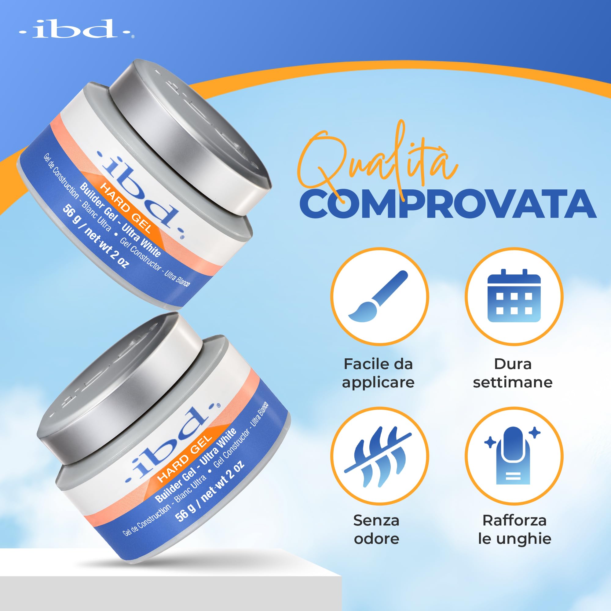 IBD Hard Gel - Gel costruttore UV Ultra White, 56 g - MADE IN USA - Gel costruttore premium per unghie in gel