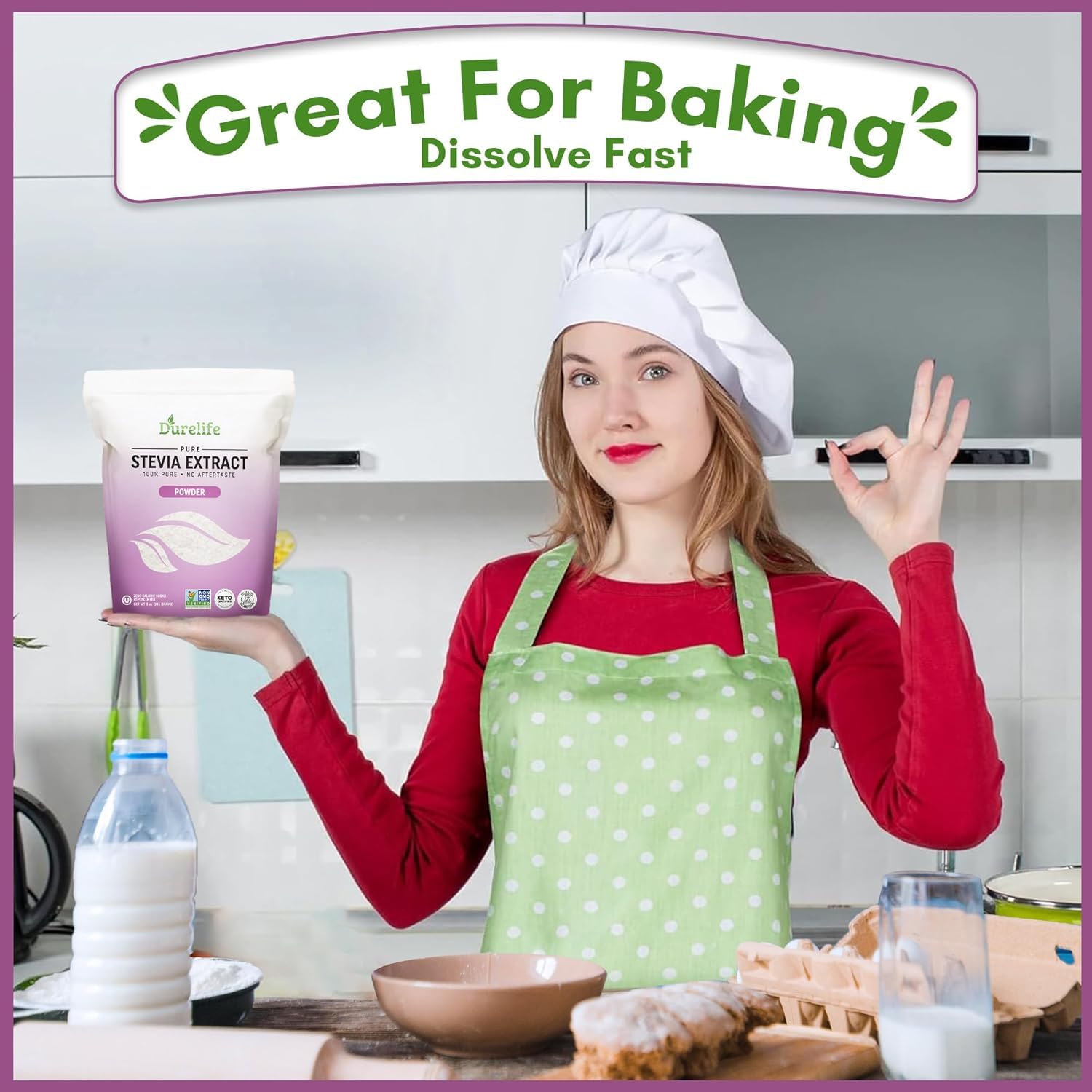 Durelife 100% Pure stevia extract sweetener | No Erythritol, NON-GMO Project Verified, No Fillers, Zero Calorie Sugar Substitute | No Aftertaste | Micro-Spoon Included (16 Ounce (Pack of 1))