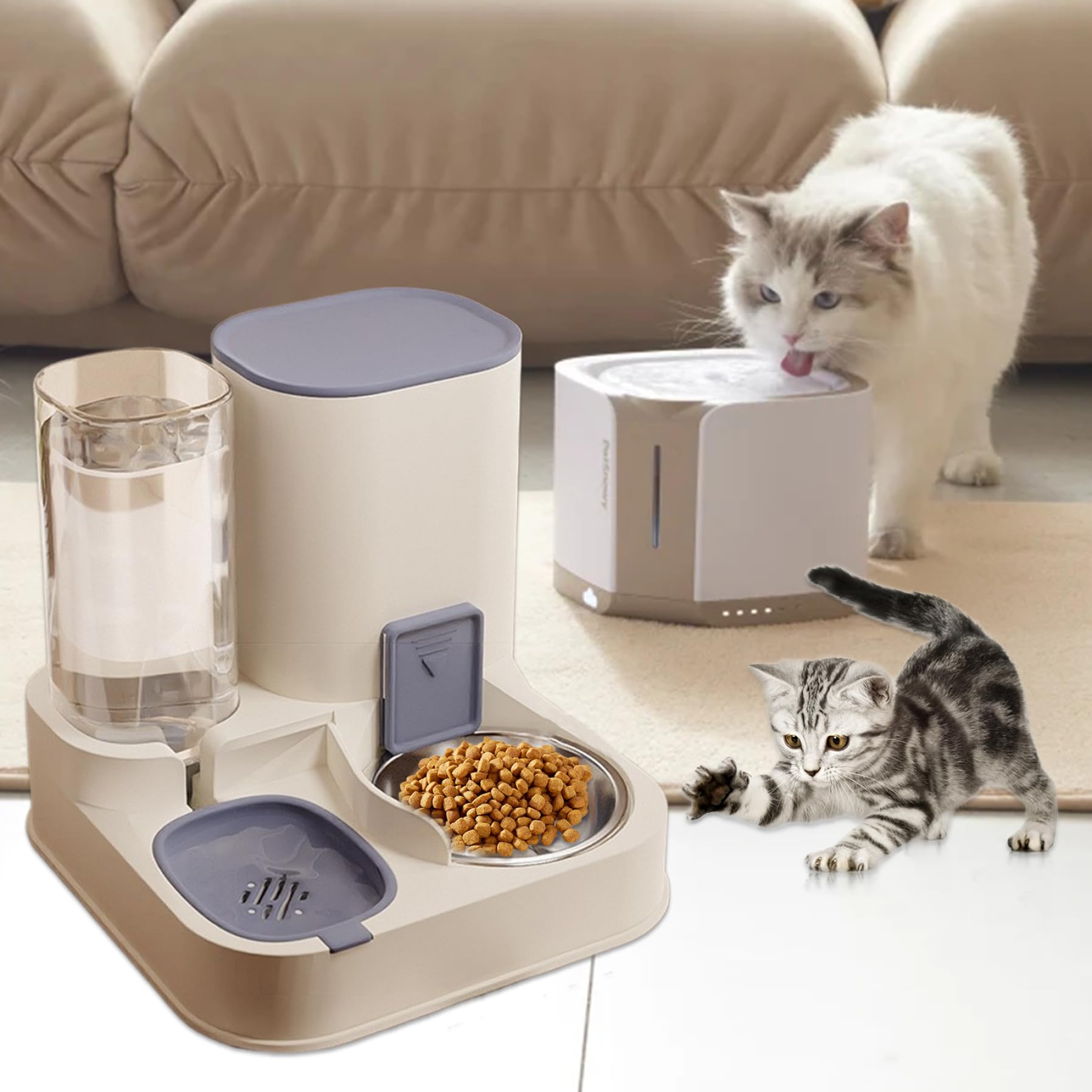Alimentatore Automatico 2 in 1 per Gatti e Cani - Acciaio Inossidabile e PP - Dispenser Cibo e Acqua Staccabile - Blu