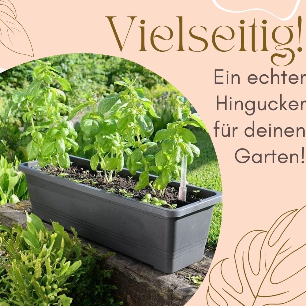 GarPet 4er Set Blumenkasten mit Wasserspeicher Blumenkasten Fensterbank Pflanzkasten Outdoor Wasserstandsanzeiger Gießschacht Bewässerungsband 60 cm Anthrazit