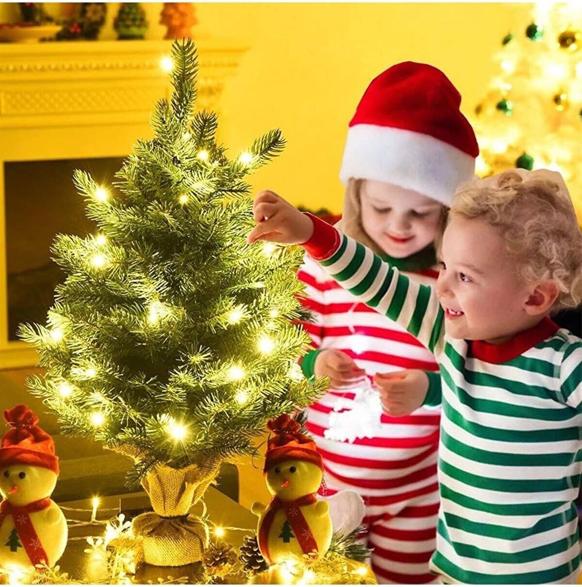 Lapidaria 30 Cm Ve Led Işıklı Yılbaşı Çam Ağacı Kütük Tabanlı Jüt Ipli Ofis Masa Üstü Ünite Yanı