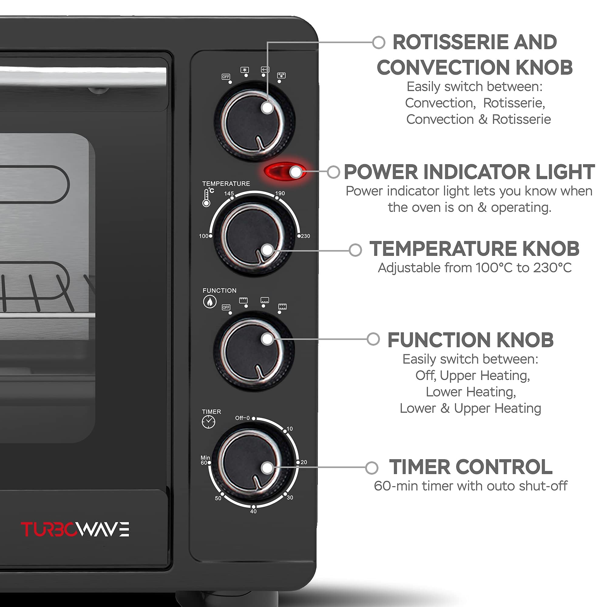 Buy TurboTronic Mini Oven with Circulating Air, 60 L, Black, 2200 W