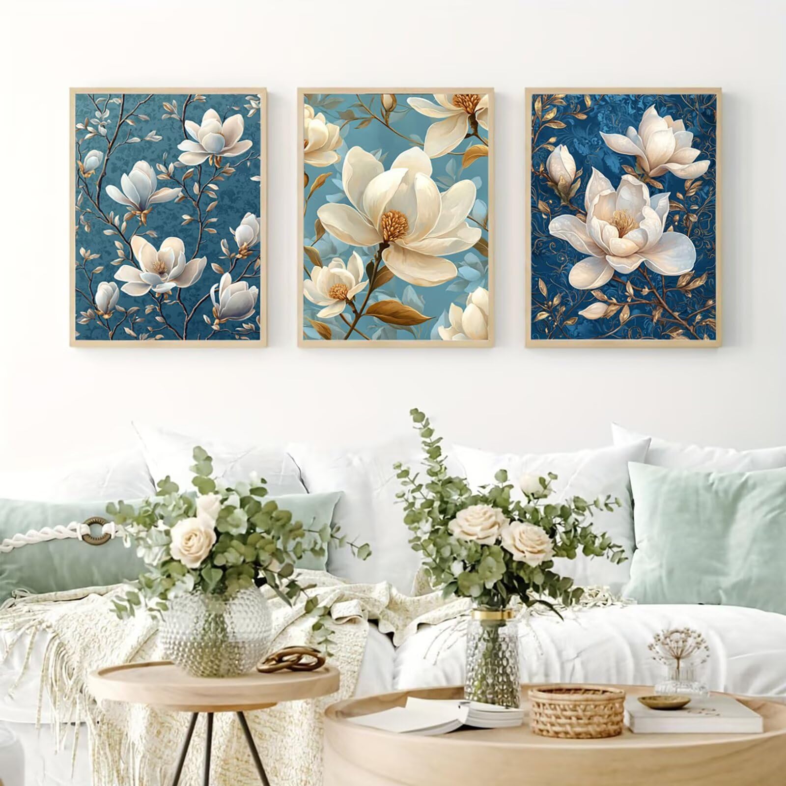 Cnyaunfi 3 Pezzi Fiore Pittura Diamante Fai-Da-Te, 5D Blu Diamond Painting Kit Completo per, Hobby Creativi Adulti, Pittura Diamante Artigianale Per La Decorazione Della Parete Di Casa 60x80cm YF-3446